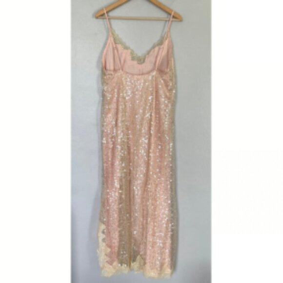 Brand New En Elly Sleeveless V-Neck Lace Sequin Slip Midi Dress - Picture 9 of 14